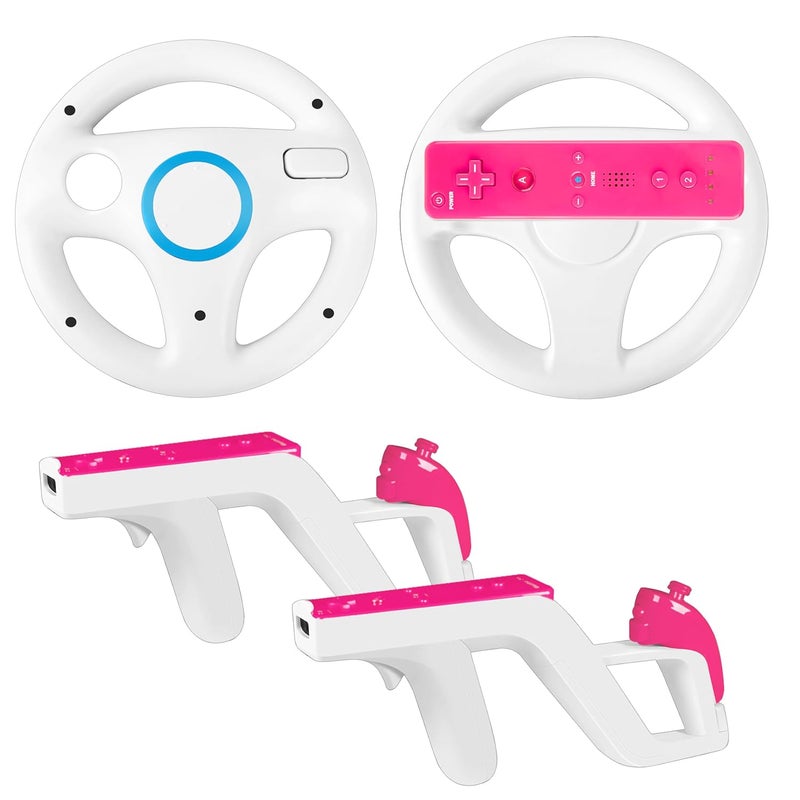 DTianSir 4-Pack Wii Steering Wheel and Zapper Gun Set - Compatible with Wii & Wii U Remote (2 Steering Wheels + 2 Light Gun Triggers) [Video Game] - Image 1